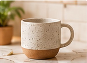 Speckled mug on a kitchen counter
