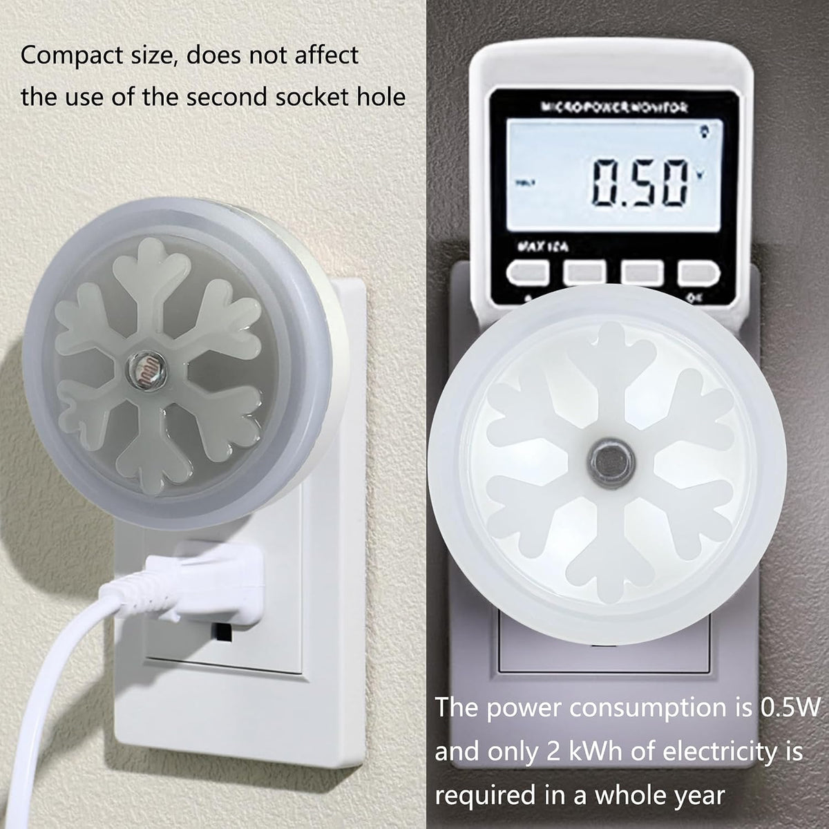 Smart LED Night Light [2-Pack], Plug-In with Auto Dusk to Dawn Sensor | Dimmable, Energy Efficient, Compact Wall Lights for Bedroom, Bathroom, Hallway, Kitchen (Snowflake White Light, 2)