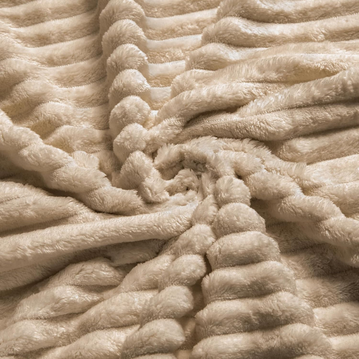 Flannel Fleece Throw Blanket for Couch,Sofa,Bed, 300GSM Striped Camel Blanket Throw for Adults and Kids, Super Soft Warm Cozy Lightweight Ribbed Light Brown Blanket for All-Season