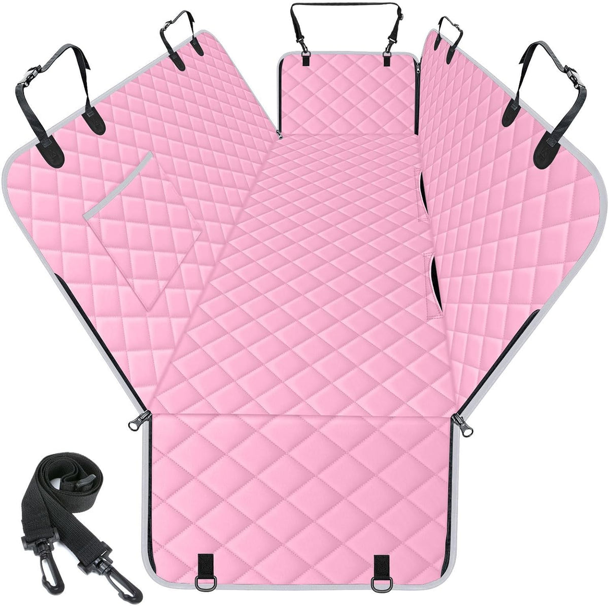 Waterproof Dog Car Seat Cover for Back Seat, Pet Hammock-S, Pink/Grey