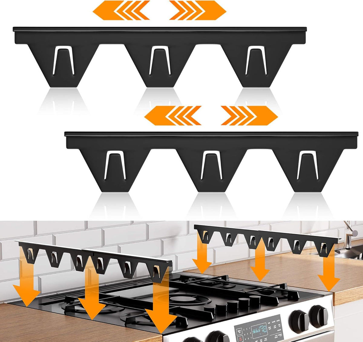 Stove Gap Covers Stainless Steel, Stove Gap Filler between Stoves and Counter Guard, Heat Resistant Oven Side Gap Filler, Kitchen Range Trim Kit, Retractable Length 13.8" to 27.5" Black-2 Pack