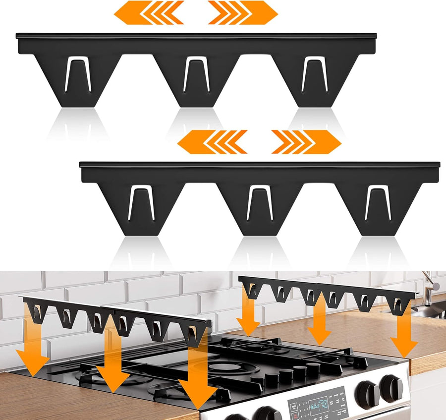 Stove Gap Covers Stainless Steel, Stove Gap Filler between Stoves and Counter Guard, Heat Resistant Oven Side Gap Filler, Kitchen Range Trim Kit, Retractable Length 13.8" to 27.5" Black-2 Pack