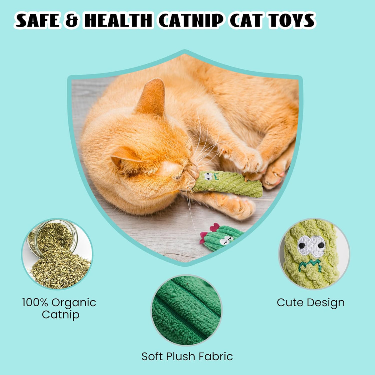 Cactus Catnip Toys, 100% Pure Organic Catnip-Filled Toys without Cotton