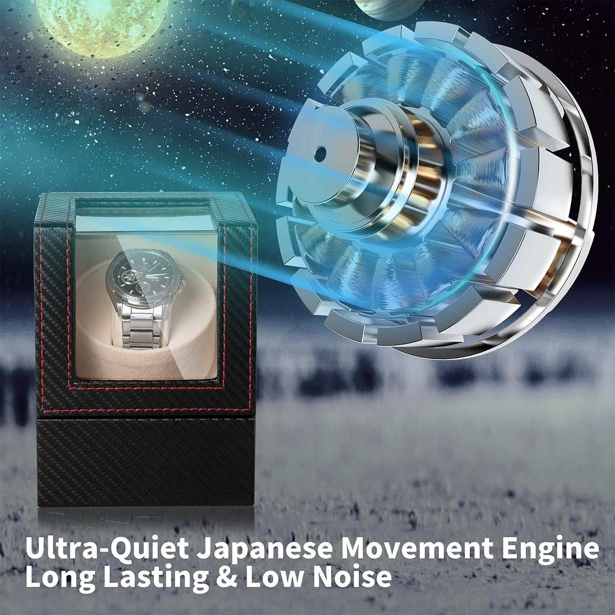 Automatic Single Watch Winder for Automatic Watches,Rotating Watch Case with Japanese Quiet Motor，Ac Adapter or Battery Powered
