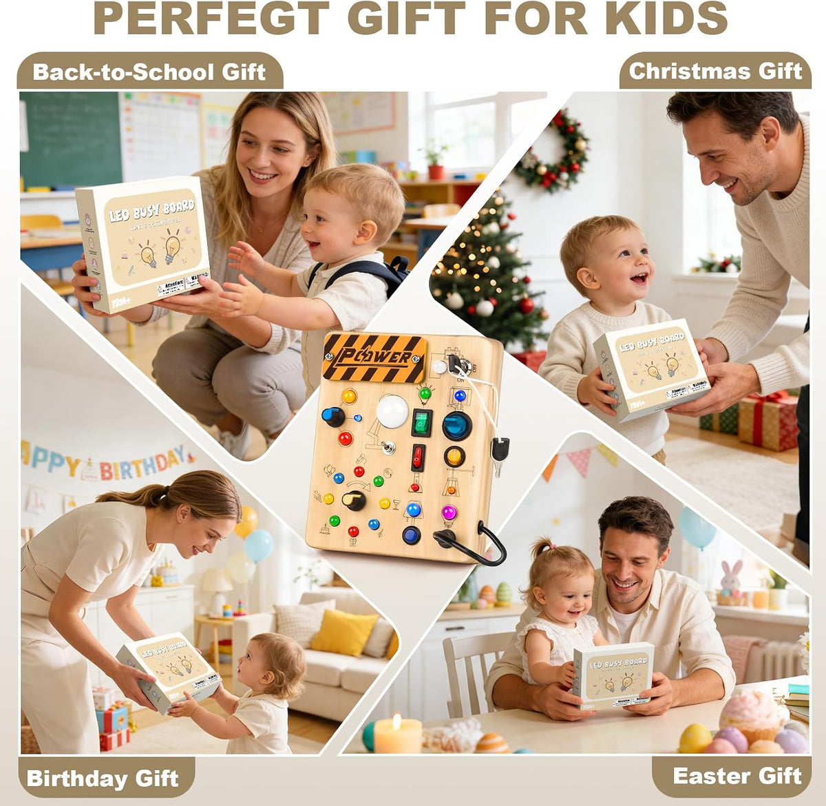 LED Busy Board for Toddlers - Montessori Sensory Toys for 1 2 3 Years Old