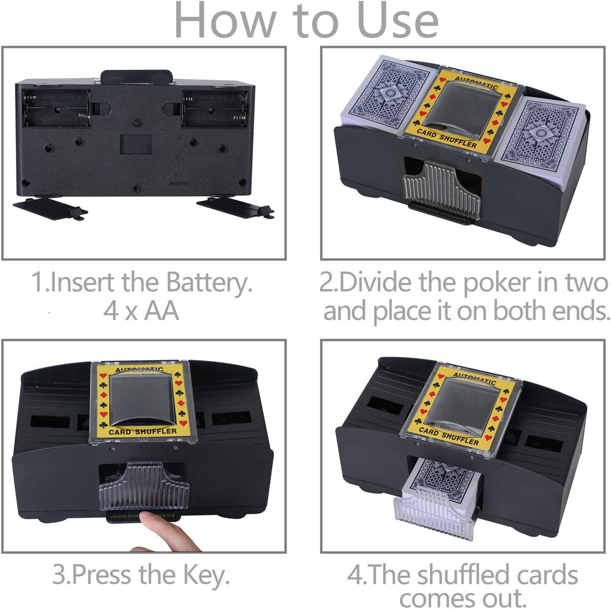 Card Shuffler 2/4/6 Deck, Automatic Electric Playing Card Shuffler, Battery Operated Poker UNO Shuffling Machine, for Family Party Games
