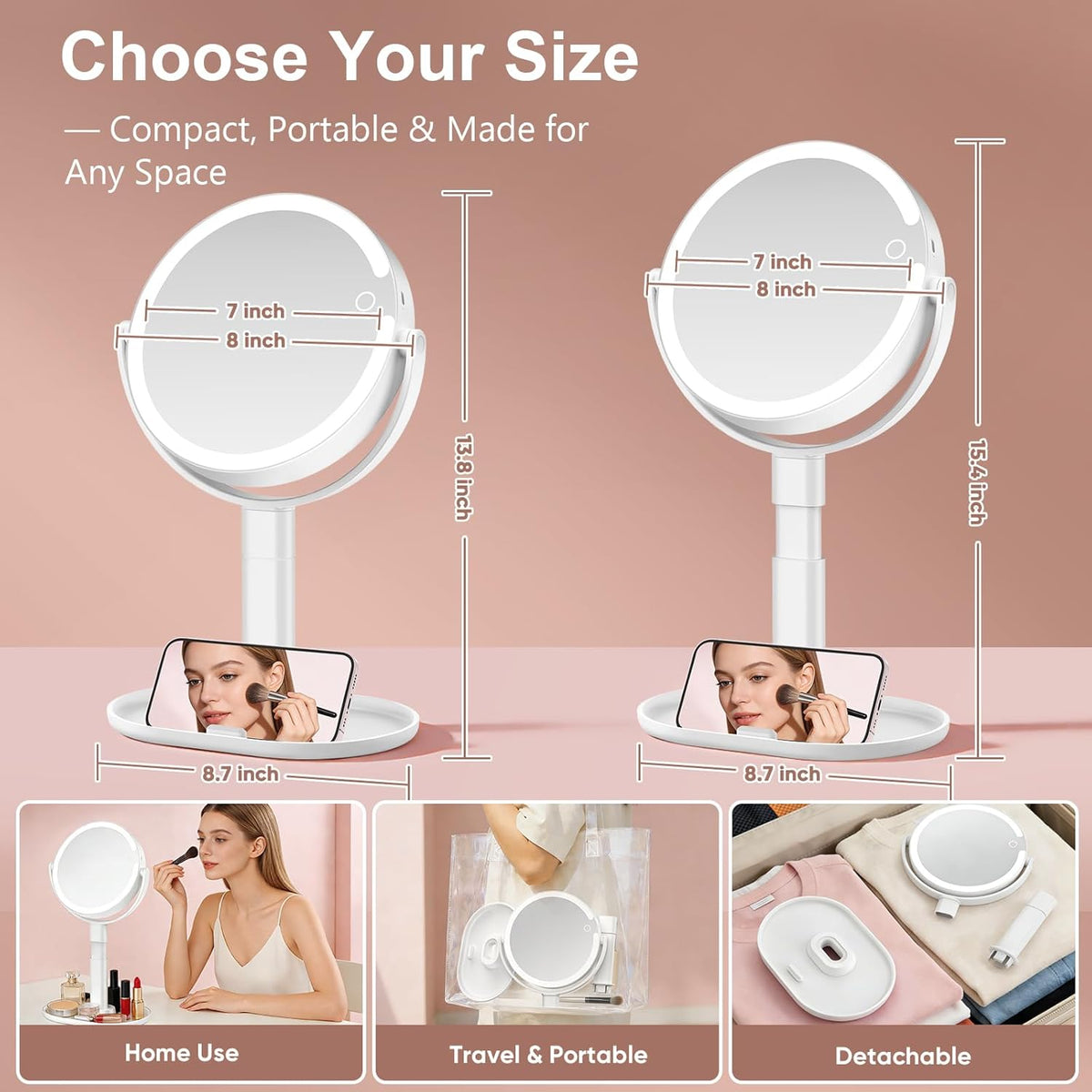 Rechargeable Lighted Makeup Mirror, 10X Magnification, 7 Inch