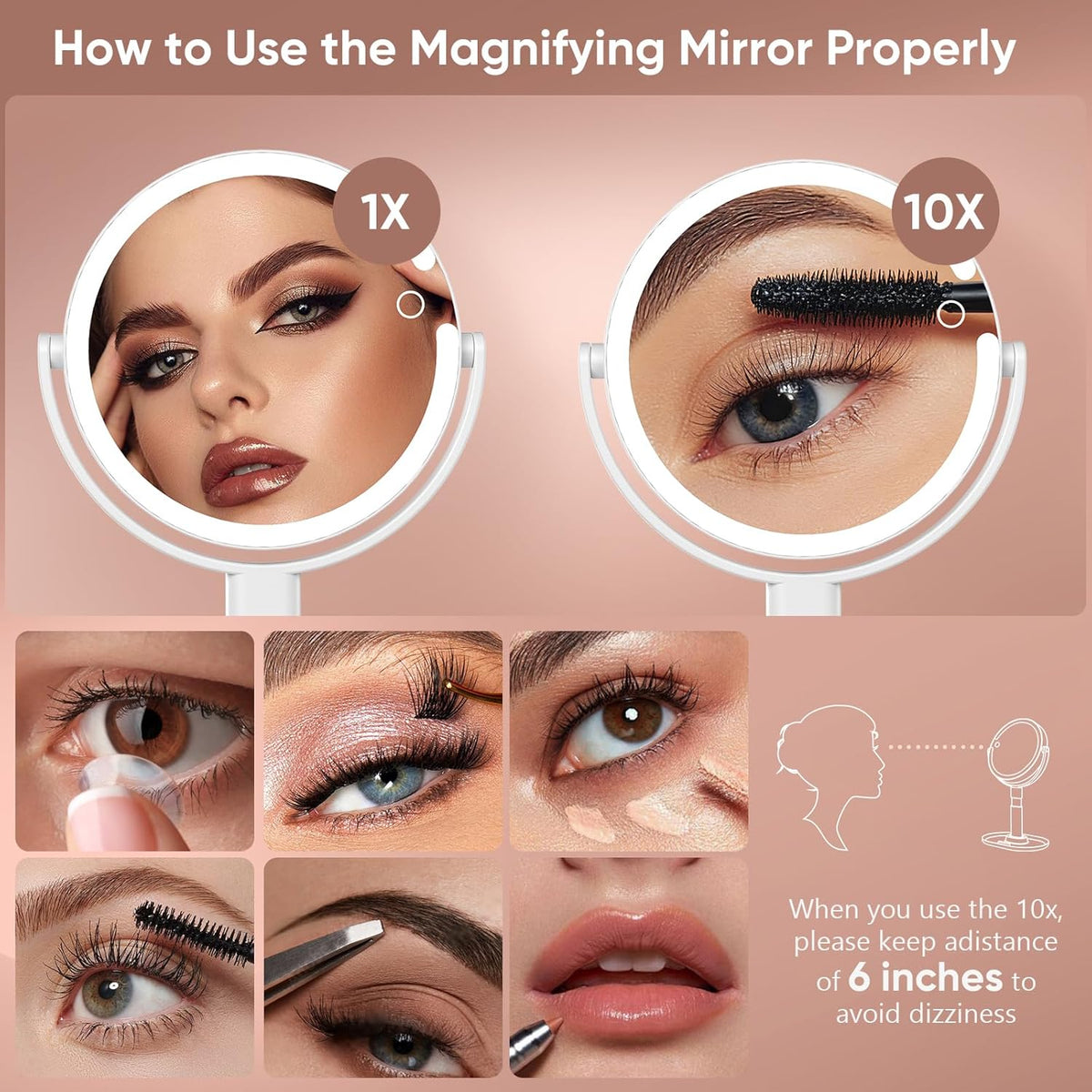 Rechargeable Lighted Makeup Mirror, 10X Magnification, 7 Inch