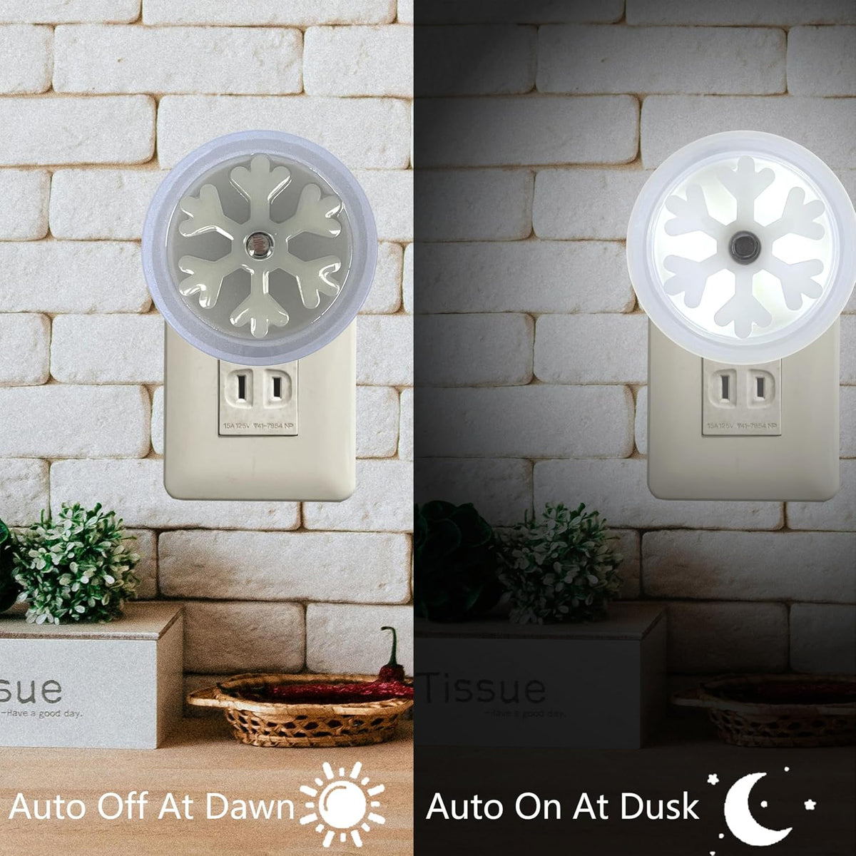 Smart LED Night Light [2-Pack], Plug-In with Auto Dusk to Dawn Sensor | Dimmable, Energy Efficient, Compact Wall Lights for Bedroom, Bathroom, Hallway, Kitchen (Snowflake White Light, 2)