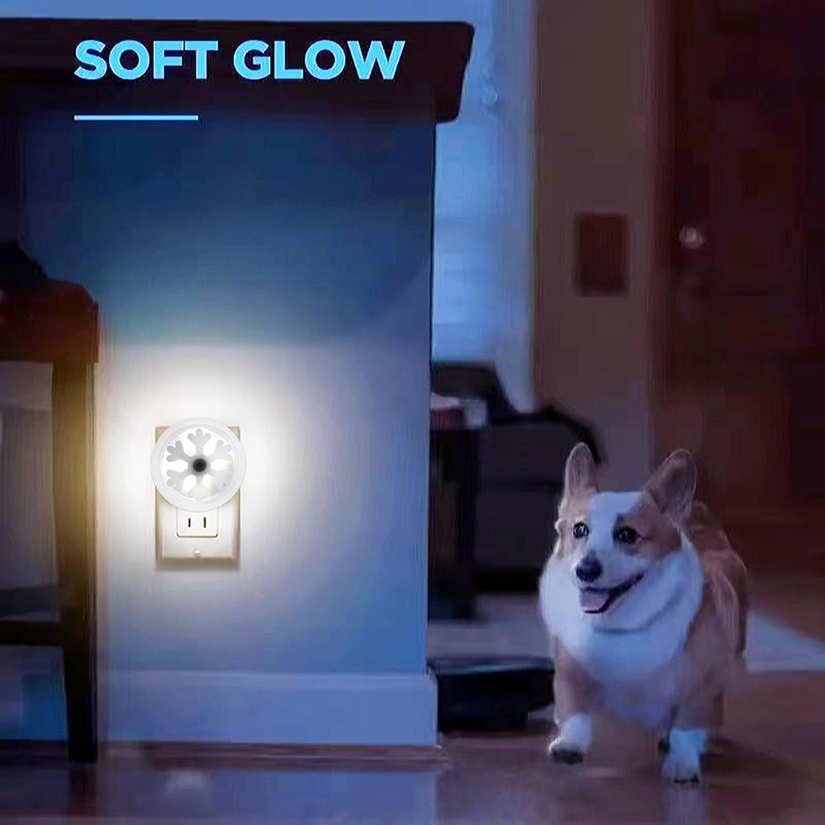 Smart LED Night Light [2-Pack], Plug-In with Auto Dusk to Dawn Sensor | Dimmable, Energy Efficient, Compact Wall Lights for Bedroom, Bathroom, Hallway, Kitchen (Snowflake White Light, 2)