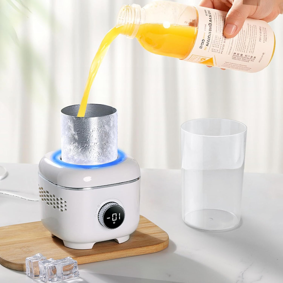 Cooling Cup with Mood Light,Beverage Cooler with Insulated Cover, 2-In-1 Cooling Cup for Desk(Cooling&Heating),Electric Drink Cooler for Cola Beer Coffee Juice Yogurt -White