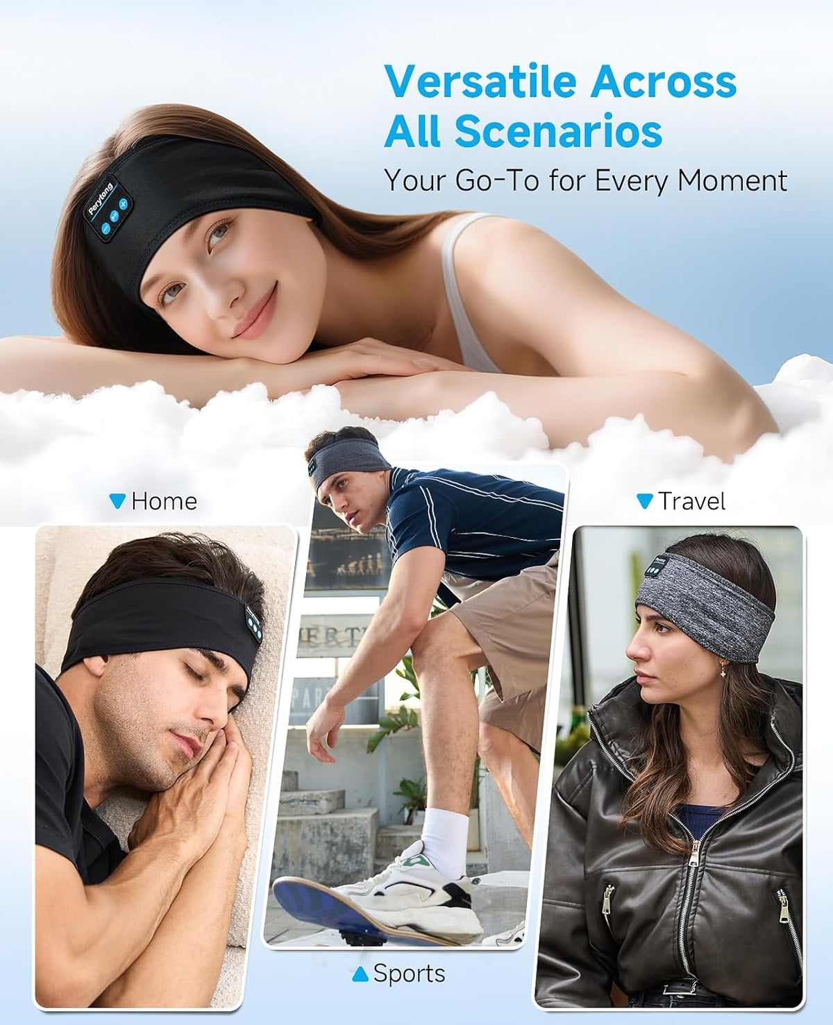 Sleep Headphones Bluetooth 5.4, Sleeping Headphones with Built-In Stereo Speakers, Wireless Earphones for Comfortable Sleep Listening, Soft & Sweat-Proof Sports for Workout