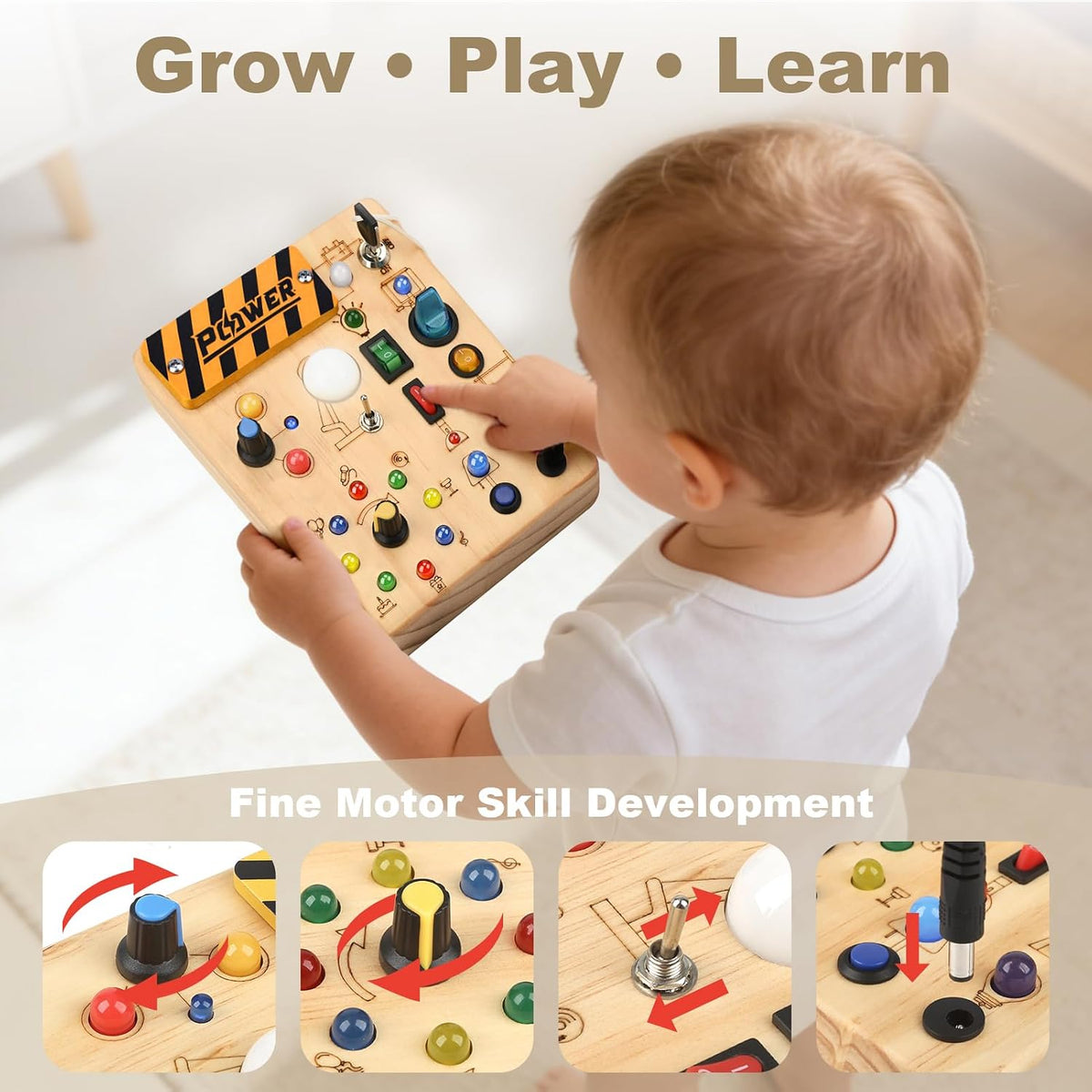 LED Busy Board for Toddlers - Montessori Sensory Toys for 1 2 3 Years Old