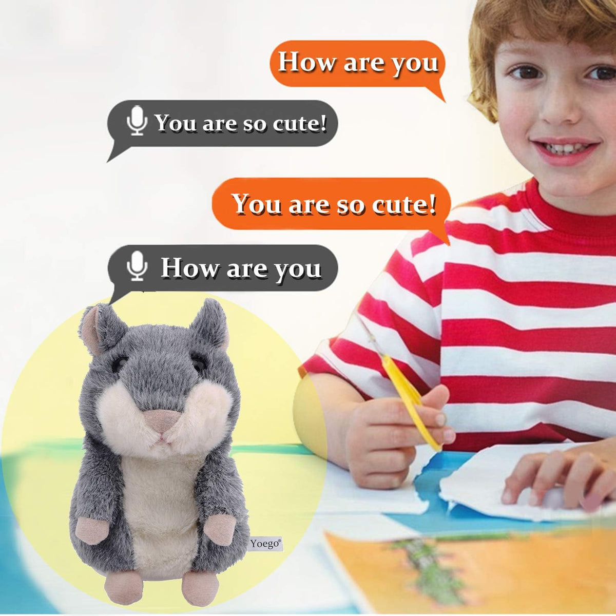 Talking Hamster Repeats What You Say Interactive Stuffed Plush Animal Talking Toy,Perfect Toy Gifts for Boys Girls Age 3+ (Gray)