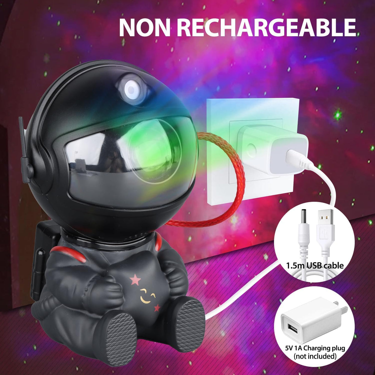 Astronaut Galaxy Star Projector, Night Light for Kids, Original Black