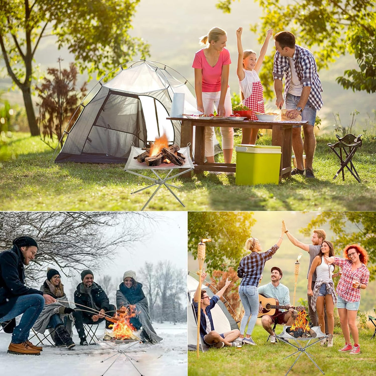 22 Inch Portable Outdoor Fire Pit for Camping Upgrade Foldable Stainless Steel Mesh Fire Pits for outside Wood Burning Collapsible Fireplace for Patio,Camping,Bonfire,Backyard,Garden,Bbq