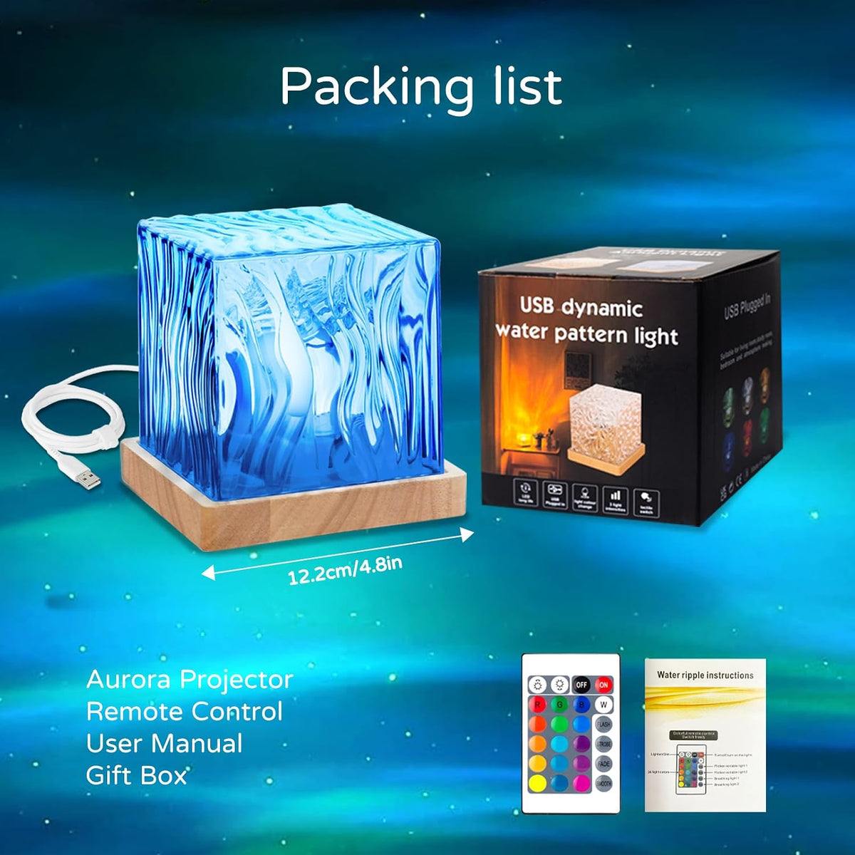 Northern Lights Projector,4.5" Aurora Light Projector Luminorthe Cube Lamp Mood Ambient Lighting with 16 Colors and Aurora Drift Effects for Room Decor Teen Girl Gifts Classroom