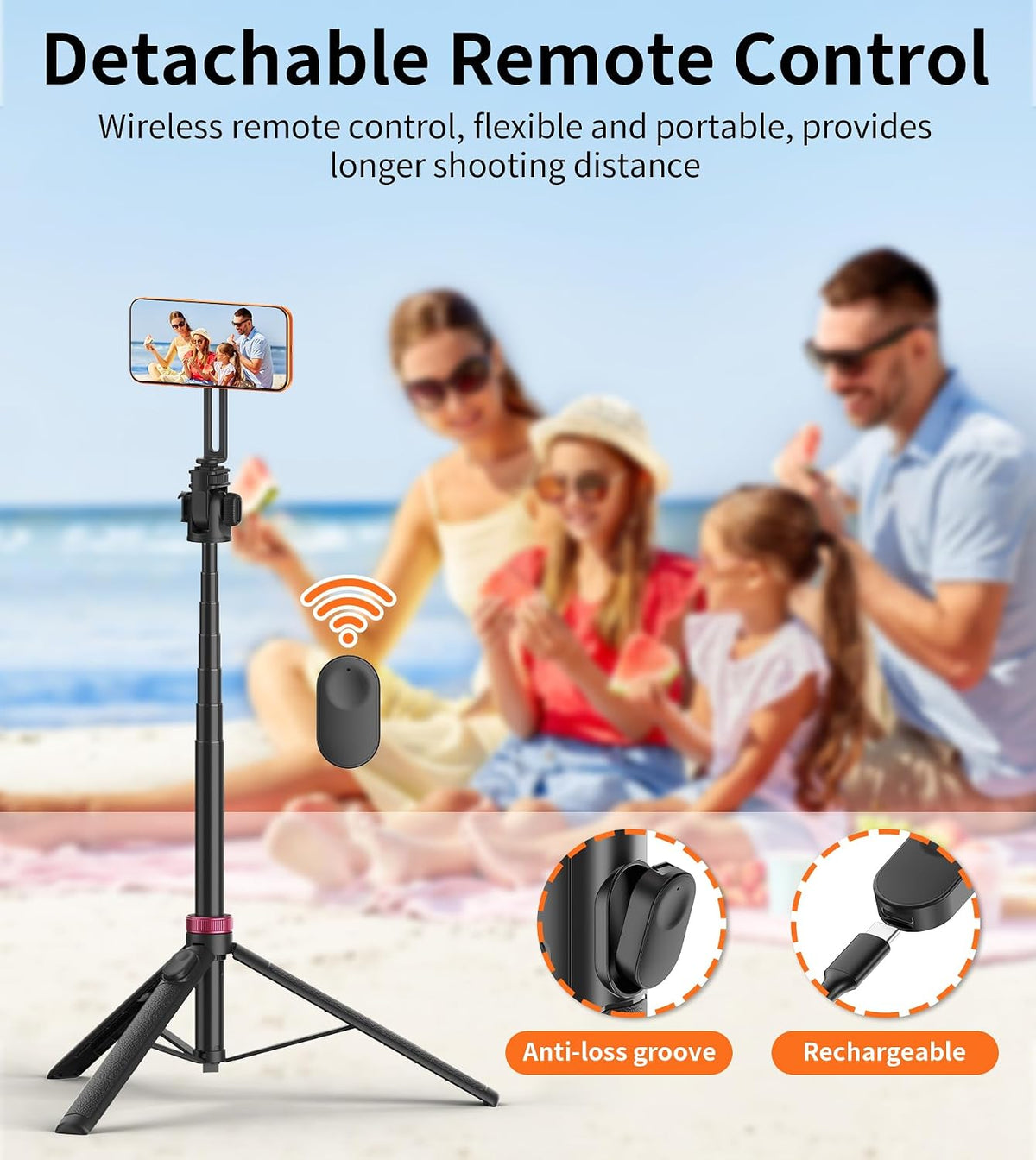 69" Magnetic Phone Tripod Stand Selfie Stick with Remote & Phone Mount