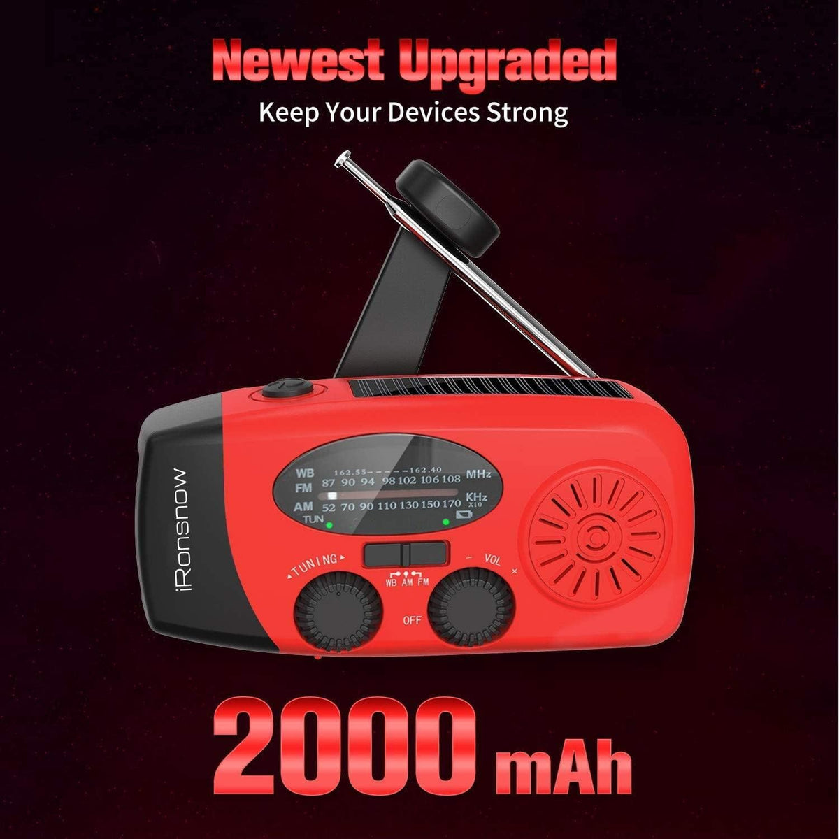 Solar Emergency Hand Crank Weather Radio, 2000Mah NOAA AM/FM