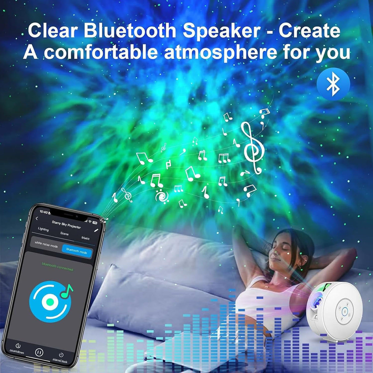 Smart Galaxy Star Projector - APP Control Bluetooth Speaker 6 Slides