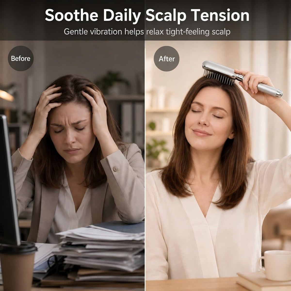 Electric Scalp Massager – Deep Relaxation Vibrating Head Massager, Stress Relief & Scalp Care, Gentle Metal Tips, Cordless Hair Brush for Men & Women