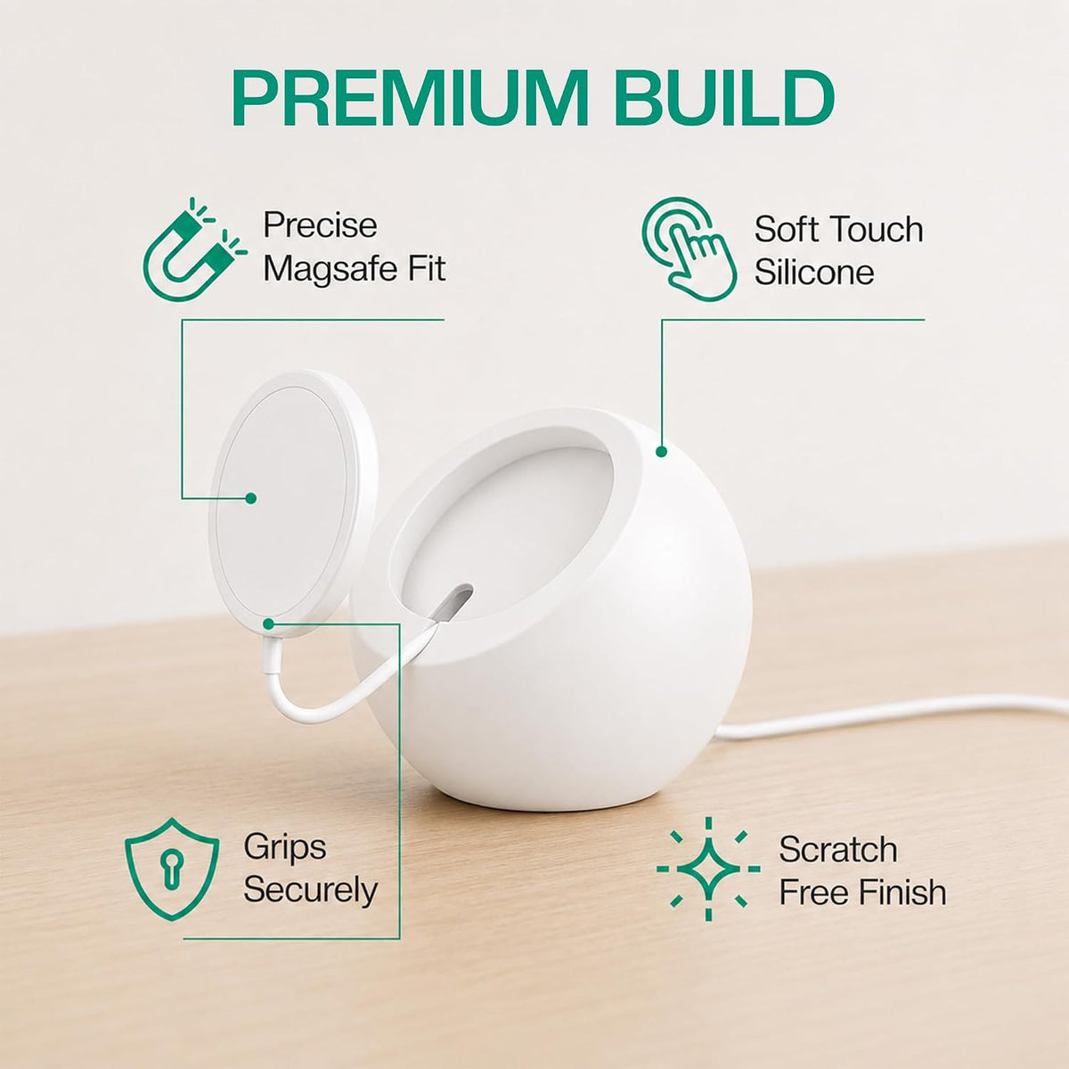 Wireless Charger, Magsafe Charger Stand, Phone Stand for Desk, White