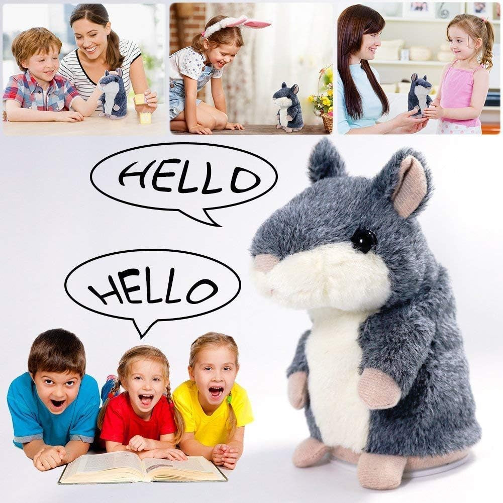 Talking Hamster Repeats What You Say Interactive Stuffed Plush Animal Talking Toy,Perfect Toy Gifts for Boys Girls Age 3+ (Gray)