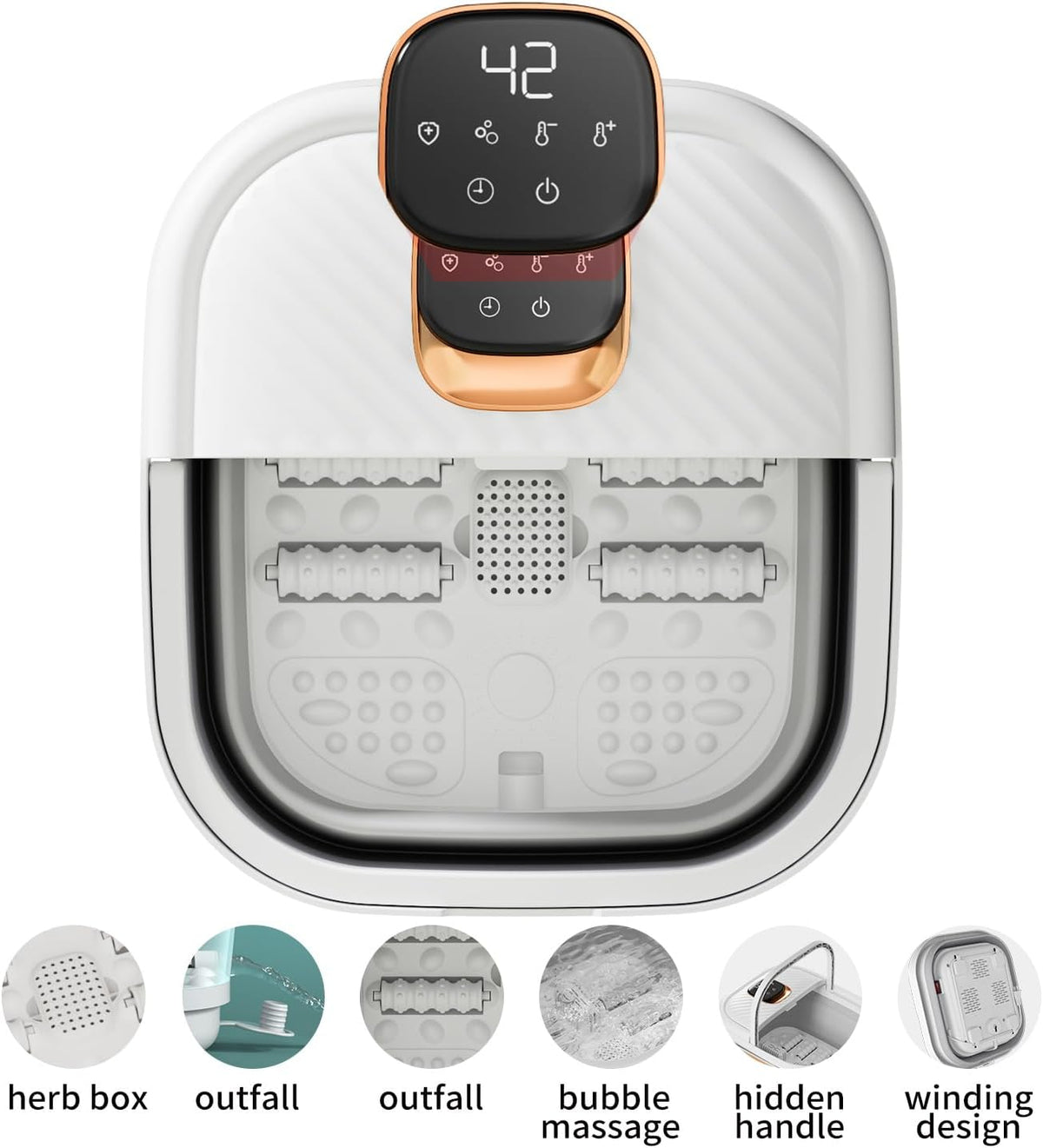 Folding Foot Spa with Heat - Collapsible Foot Bath Massager with Temp Control Touchscreen, Manual Massage Rollers, Space Saving Foot Tub, Pedicure Spa for Home, Office, Relaxation Gift for Men & Women