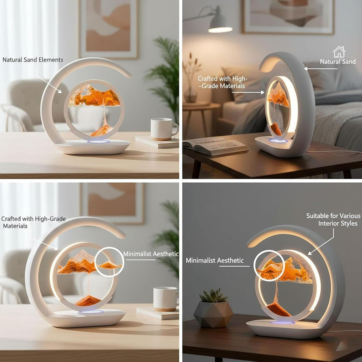 3-In-1 Moving Sand Art Desk Lamp with Wireless Charging Station