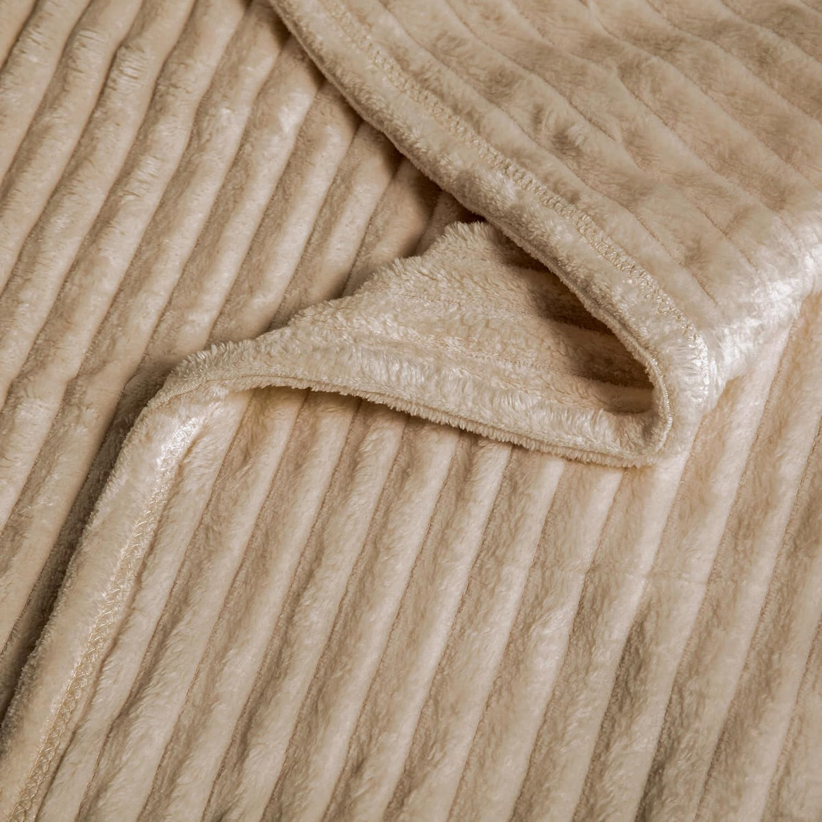 Flannel Fleece Throw Blanket for Couch,Sofa,Bed, 300GSM Striped Camel Blanket Throw for Adults and Kids, Super Soft Warm Cozy Lightweight Ribbed Light Brown Blanket for All-Season