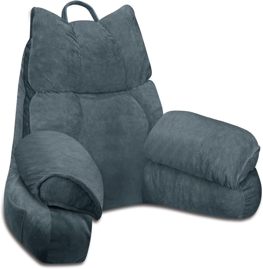 Reading Pillow for Bed with Arms, Back Support, Memory Foam（Charcoal Gray）