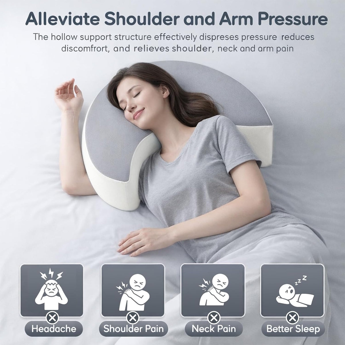 Side Sleeper Pillow with Arm Hole for Shoulder Neck Pain Relief, Ergonomic Arm Pillow for Side Sleepers Adults with Rotator Cuff & Cervical Support, Cooling Memory Foam, Machine Washable Cover