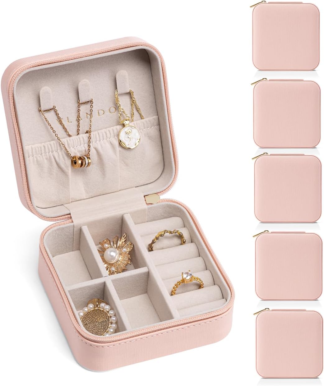 Pink travel jewelry case open and closed views
