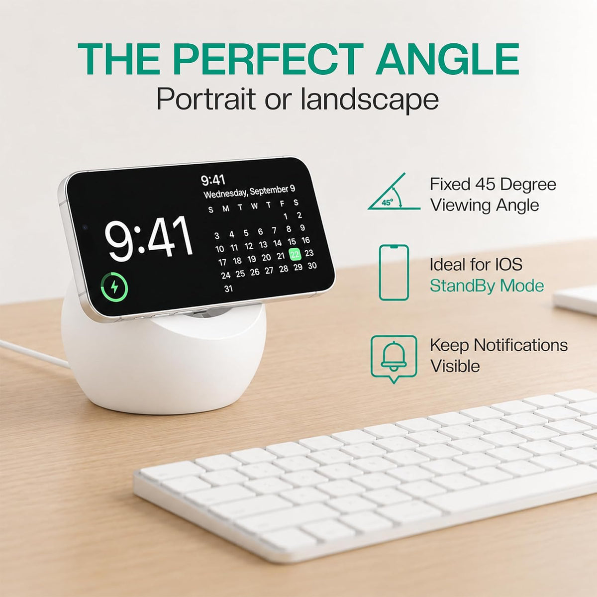 Wireless Charger, Magsafe Charger Stand, Phone Stand for Desk, White