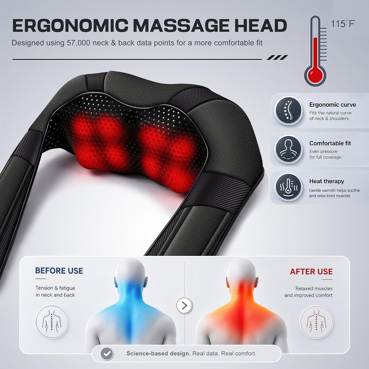Shiatsu Neck & Back Massager with Heat for Pain Relief Deep Tissue