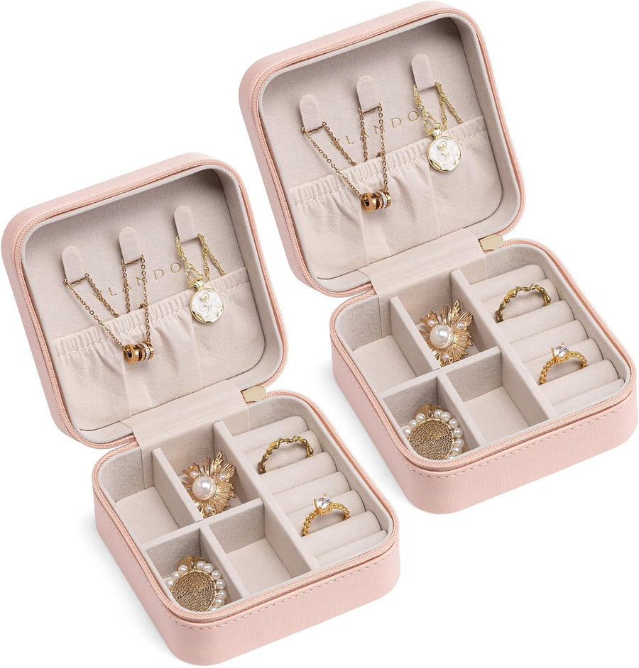 Travel jewelry case with necklace hooks, open