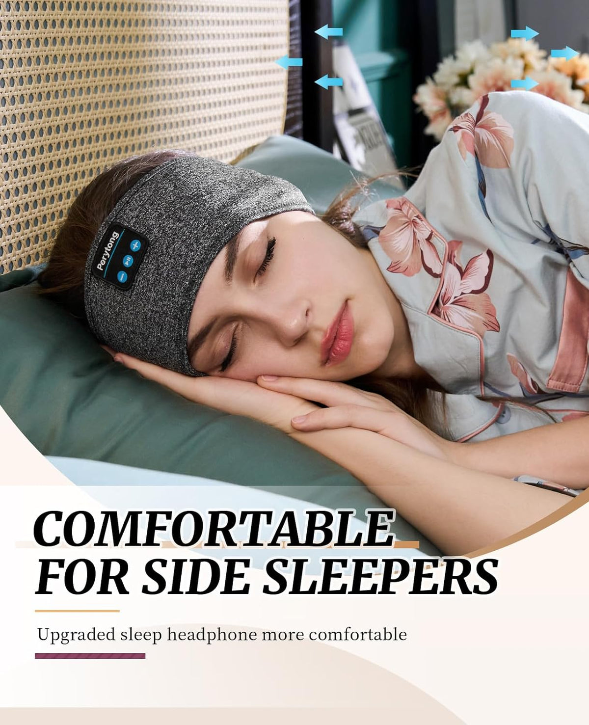 Sleep Headphones Bluetooth 5.4, Sleeping Headphones with Built-In Stereo Speakers, Wireless Earphones for Comfortable Sleep Listening, Soft & Sweat-Proof Sports for Workout