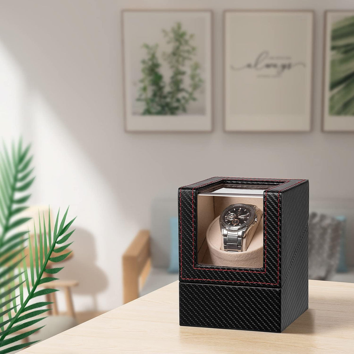 Automatic Single Watch Winder for Automatic Watches,Rotating Watch Case with Japanese Quiet Motor，Ac Adapter or Battery Powered