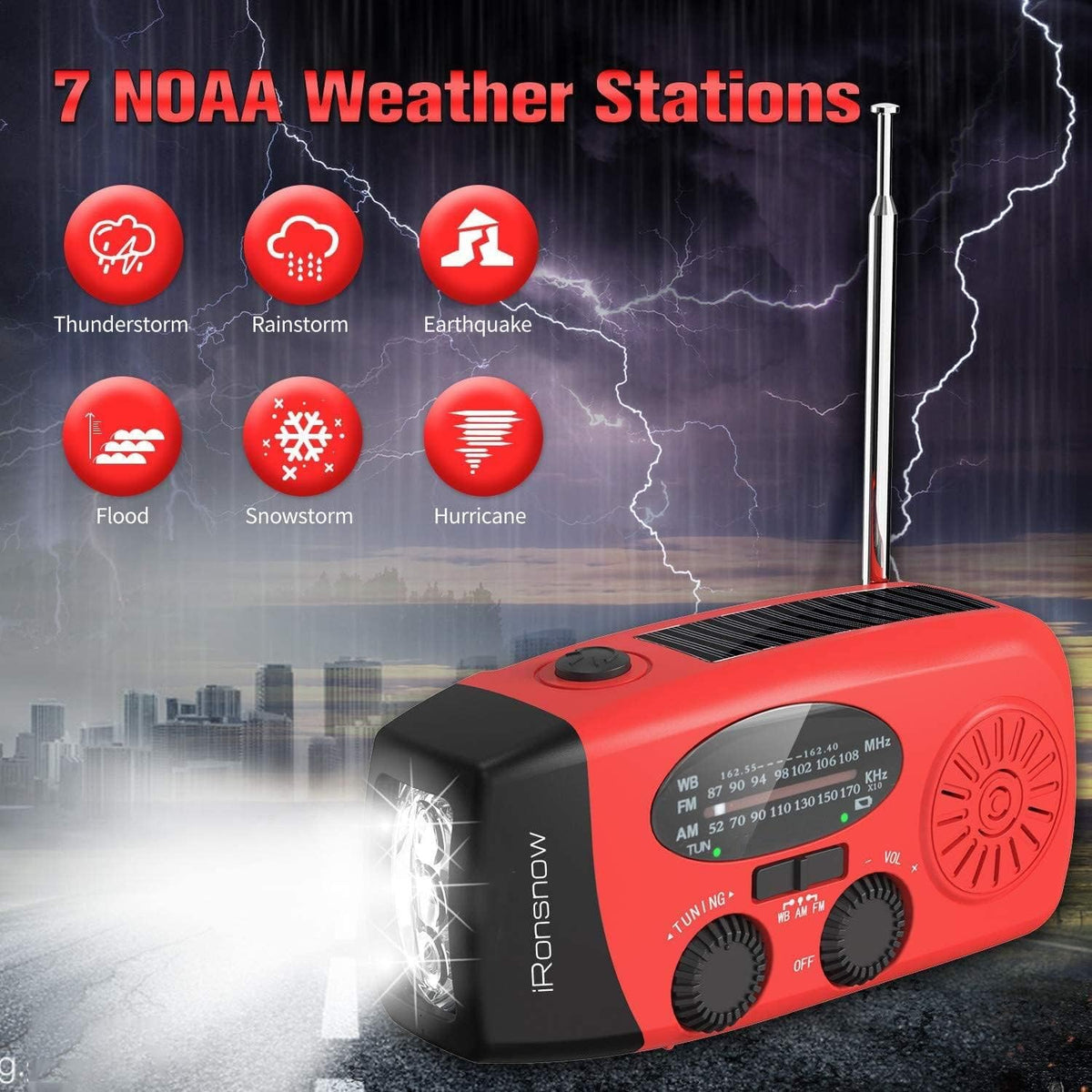 Solar Emergency Hand Crank Weather Radio, 2000Mah NOAA AM/FM