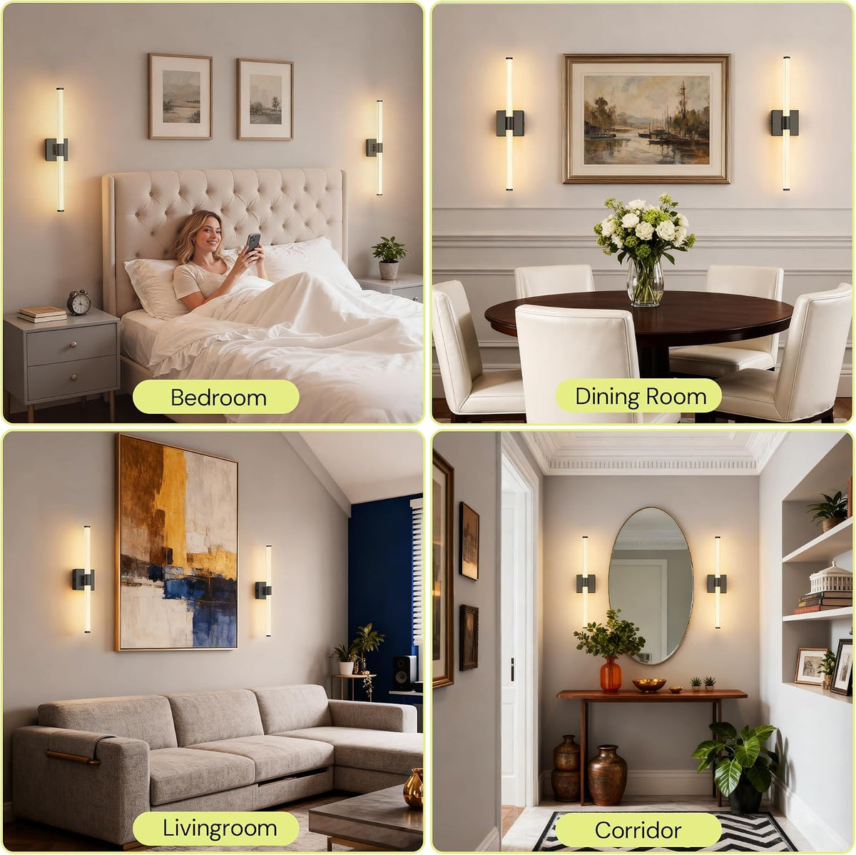 Battery Operated Wall Sconce Set of 2, Full Lighting Wall Light, 10000Mah