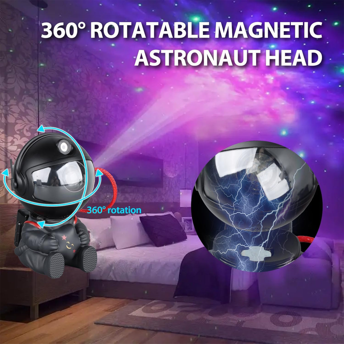 Astronaut Galaxy Star Projector, Night Light for Kids, Original Black
