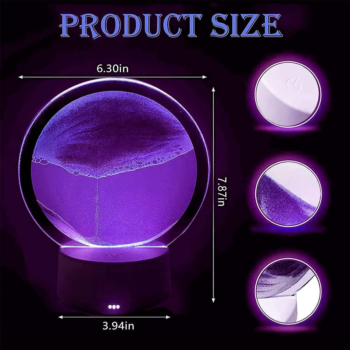 3Dmoving Sand Art,360° Rotating Hourglass Decoration Table Lamp ,7 Color Changing Sand Liquid Motion Desk Lamp,Rgb Color Creative Sea Quicksand Moving Sand Art Picture Night Light(Purple with Remote)