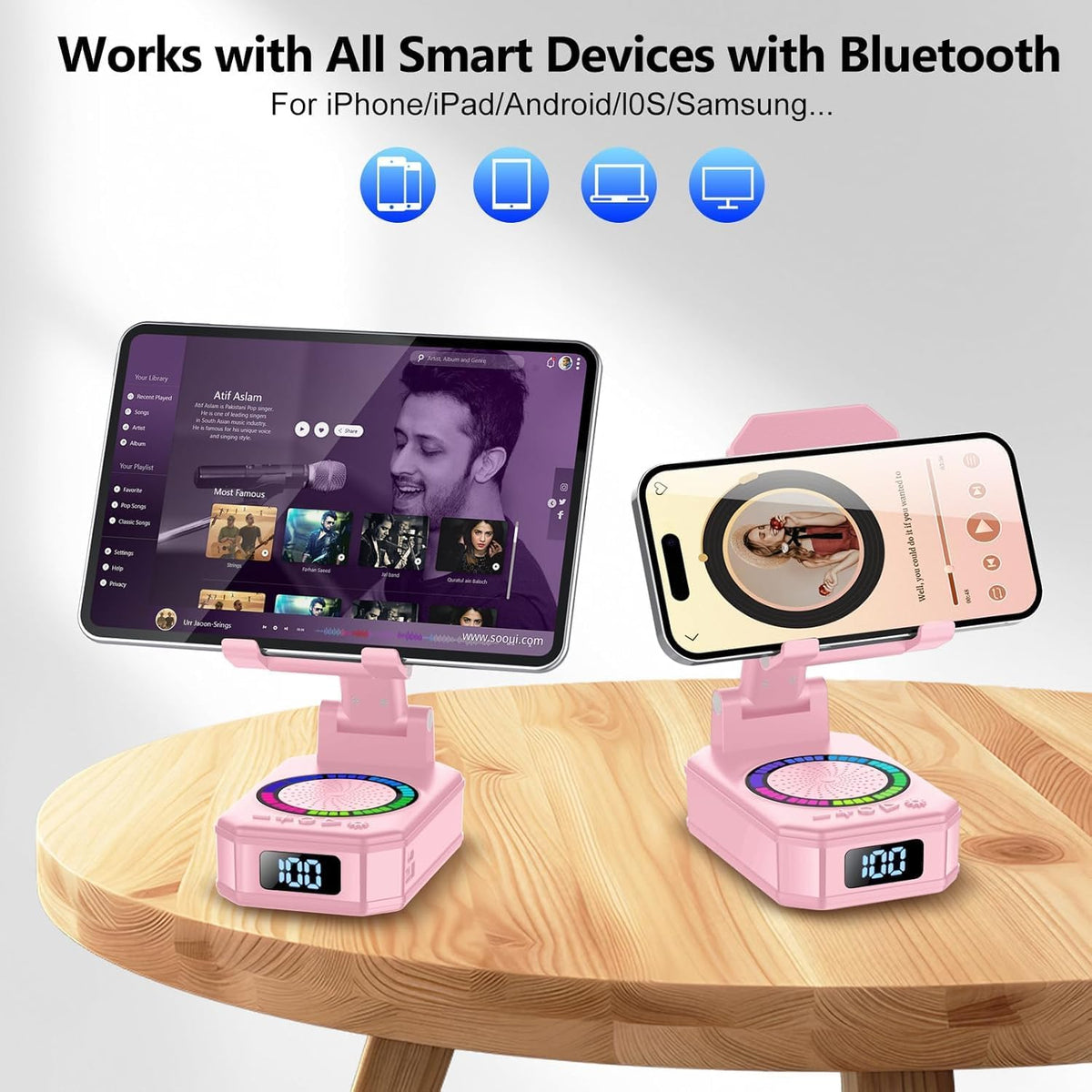 Gifts for Women, Phone Stand with Wireless Bluetooth Speaker and Anti-Slip Base, Gadgets for Anniversary Idea Gift, Phone Charger Stand with LED Lights, Kitchen Gadget Compatible with IOS Android