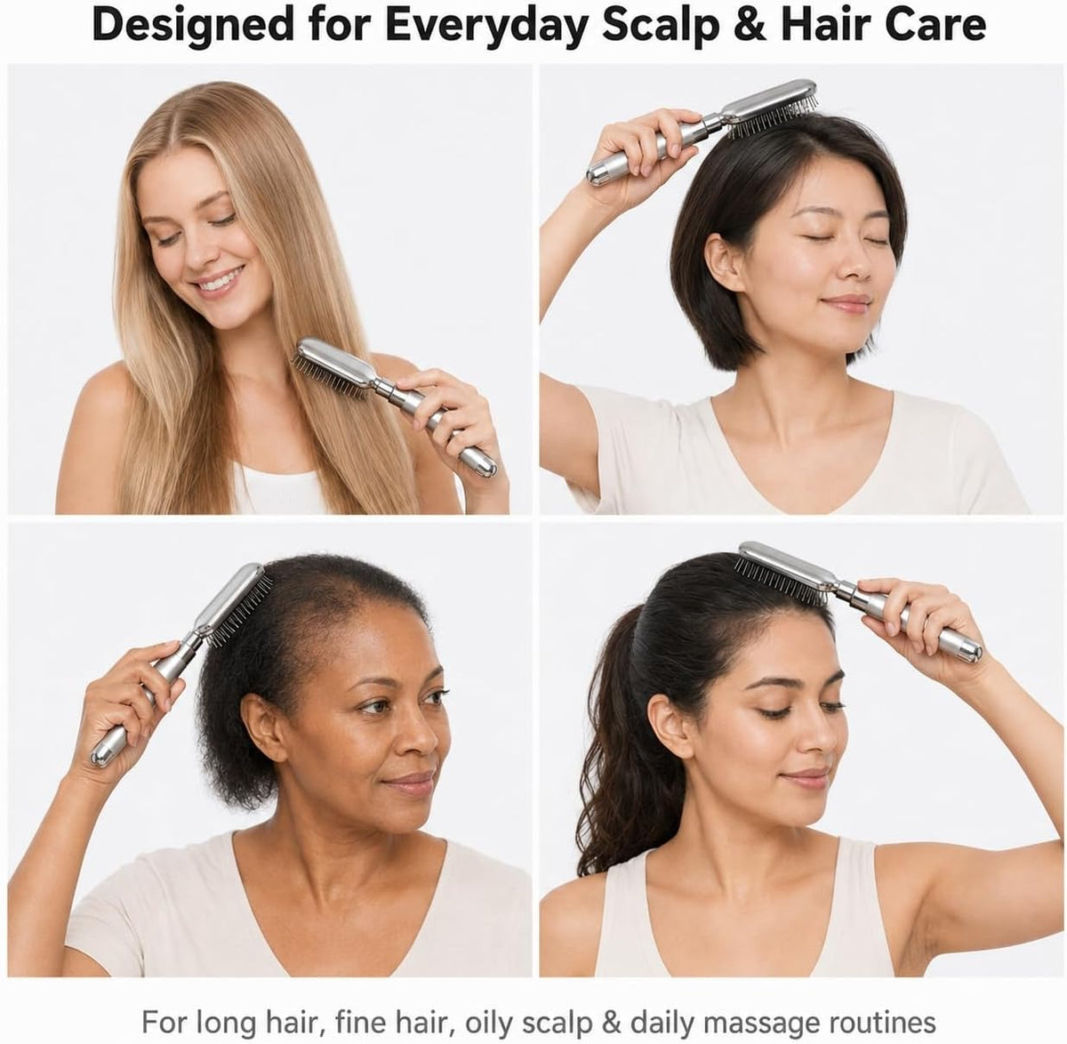 Electric Scalp Massager – Deep Relaxation Vibrating Head Massager, Stress Relief & Scalp Care, Gentle Metal Tips, Cordless Hair Brush for Men & Women