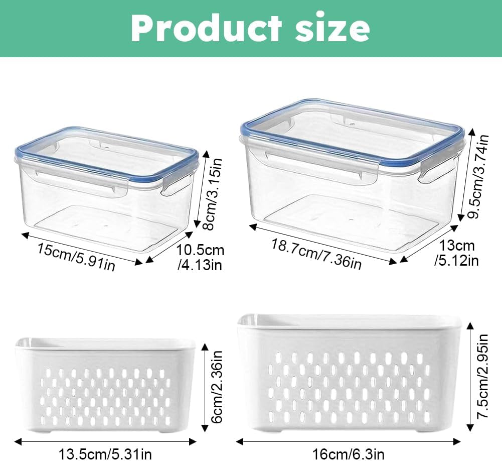 2 Pcs Fruit Storage Containers for Fridge with Removable Colander & Lid