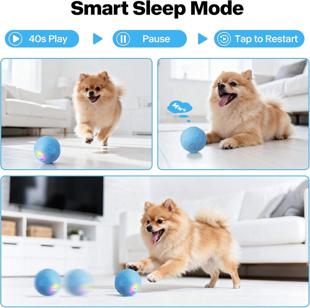 Interactive Dog Ball,Automatic Rolling Ball for Small,Medium & Large Dogs,Touch Activated Self Moving Toy with LED Lights, Upgraded ETPU Material,Ip65 Waterproof for Indoor/Outdoor Play
