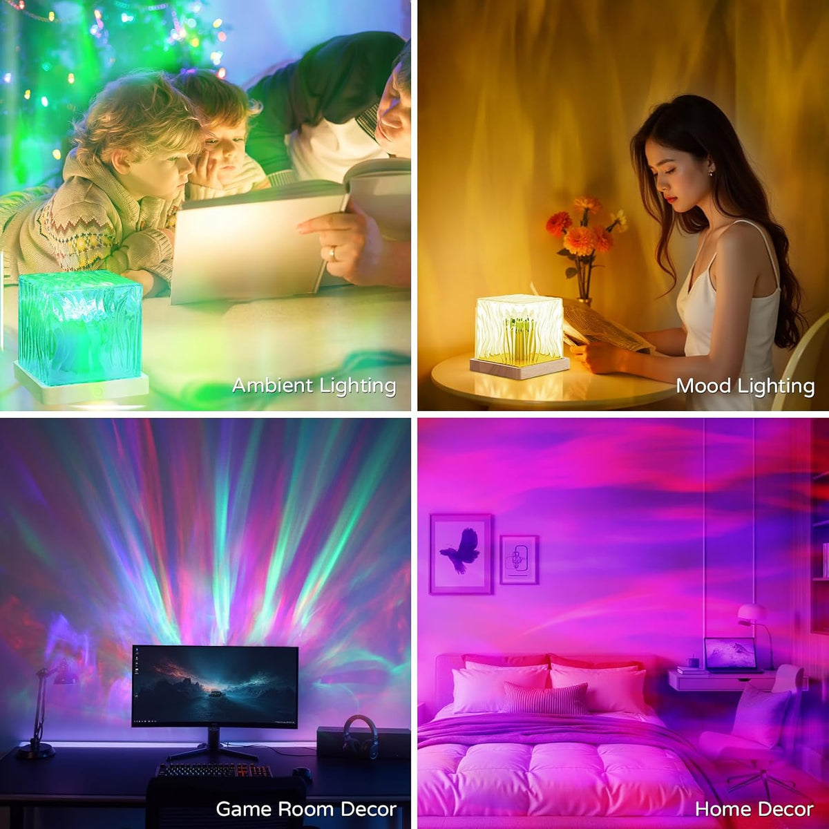 Northern Lights Projector,4.5" Aurora Light Projector Luminorthe Cube Lamp Mood Ambient Lighting with 16 Colors and Aurora Drift Effects for Room Decor Teen Girl Gifts Classroom