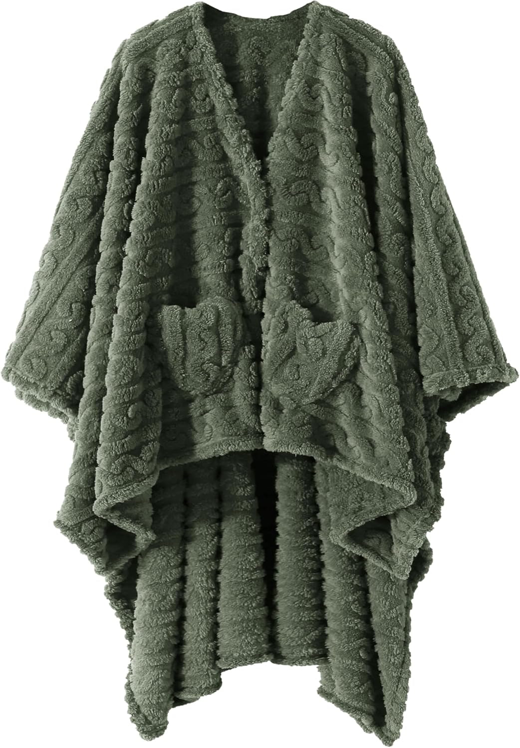 Wearable Blanket Poncho Cape Wrap for Adult, Cozy Sherpa Fleece Pocketed Shawl TV Throw Blankets for Office and Lounge,Green