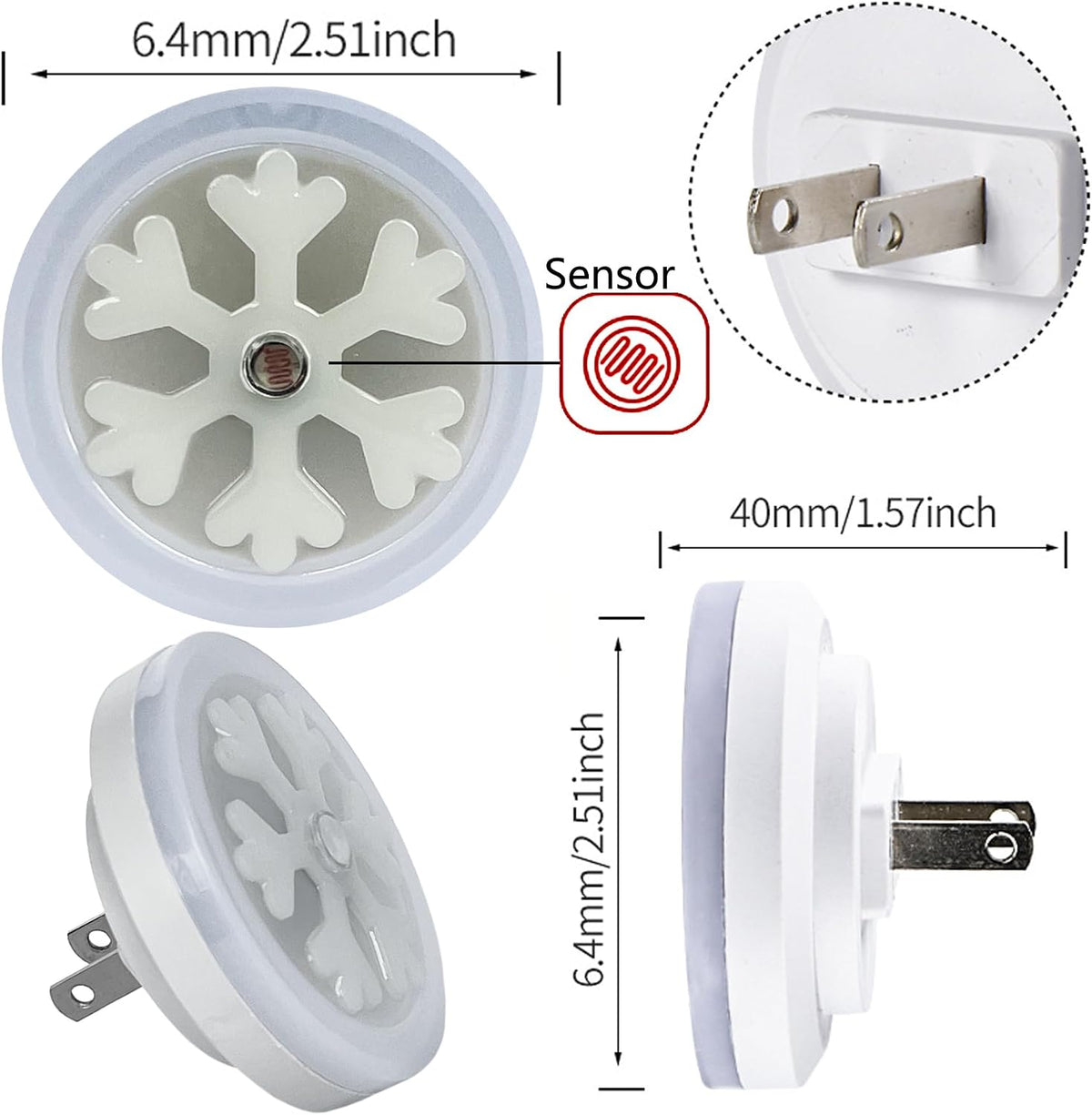 Smart LED Night Light [2-Pack], Plug-In with Auto Dusk to Dawn Sensor | Dimmable, Energy Efficient, Compact Wall Lights for Bedroom, Bathroom, Hallway, Kitchen (Snowflake White Light, 2)