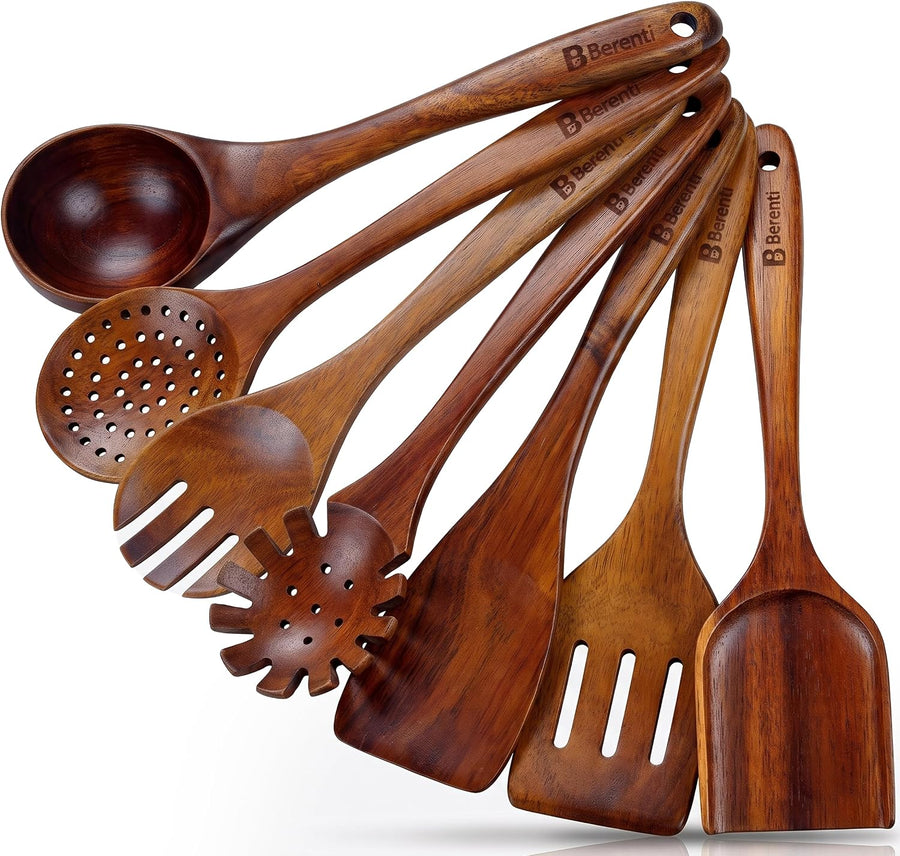 7Pc Wooden Kitchen Utensil Set, Acacia Wood Utensils for Cooking